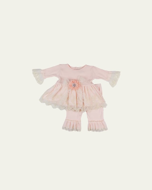Girl's Sweet Angel Floral Applique Two-Piece Set, Size 12M-4